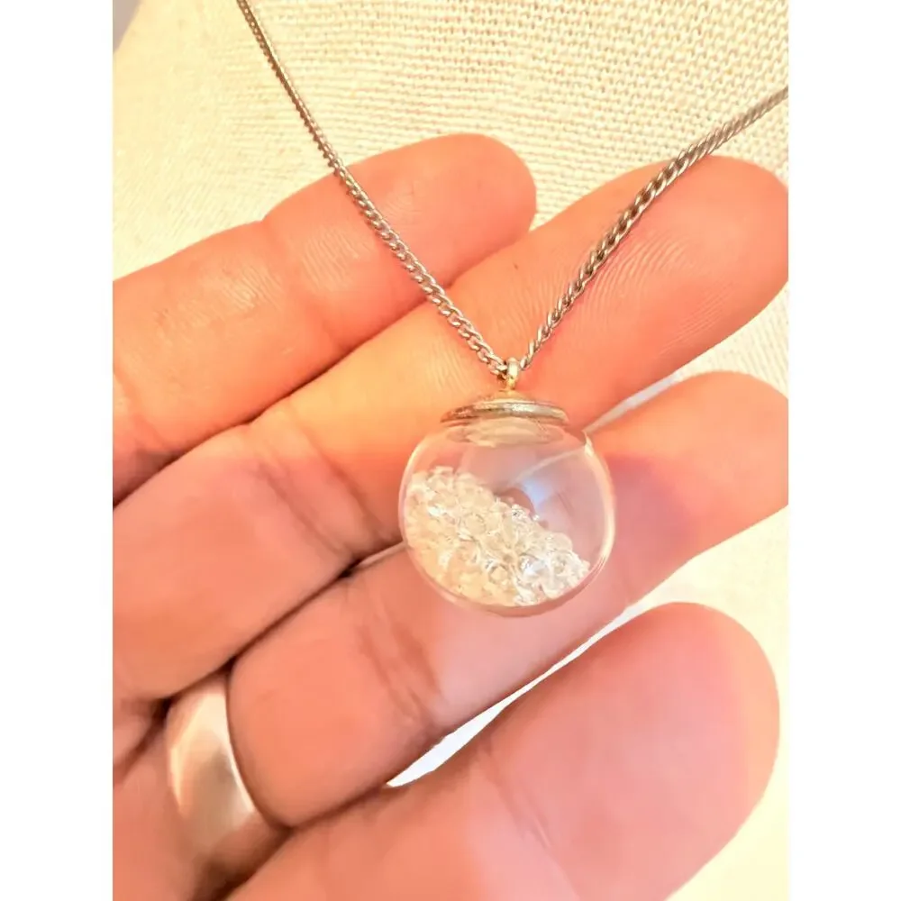 Vintage Glass Bubble Pendant Necklace 16+3”